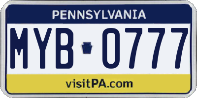 PA license plate MYB0777