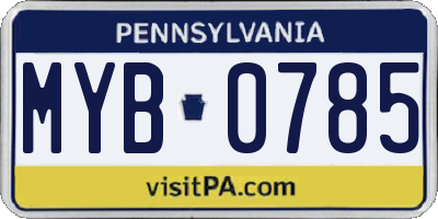 PA license plate MYB0785