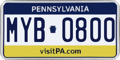 PA license plate MYB0800