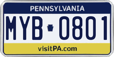 PA license plate MYB0801