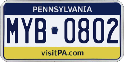 PA license plate MYB0802