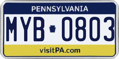 PA license plate MYB0803