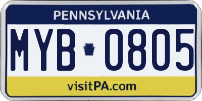 PA license plate MYB0805
