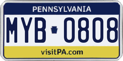 PA license plate MYB0808