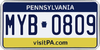 PA license plate MYB0809