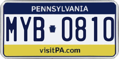 PA license plate MYB0810