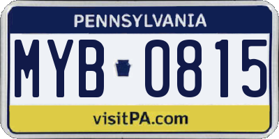 PA license plate MYB0815