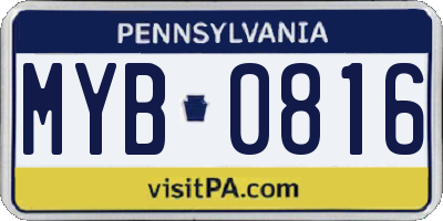 PA license plate MYB0816