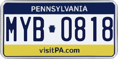 PA license plate MYB0818