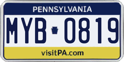 PA license plate MYB0819