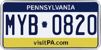PA license plate MYB0820