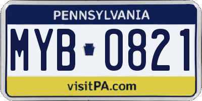 PA license plate MYB0821