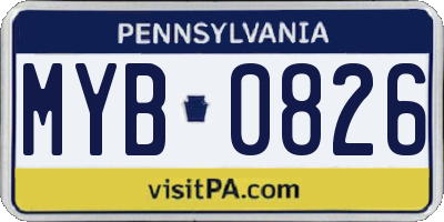 PA license plate MYB0826