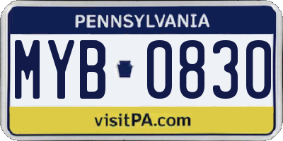 PA license plate MYB0830