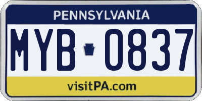 PA license plate MYB0837