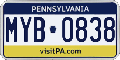 PA license plate MYB0838