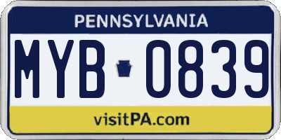 PA license plate MYB0839