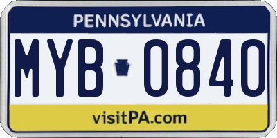 PA license plate MYB0840
