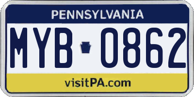 PA license plate MYB0862