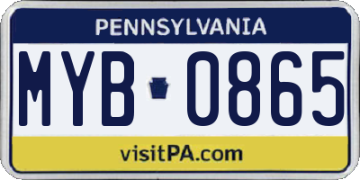 PA license plate MYB0865