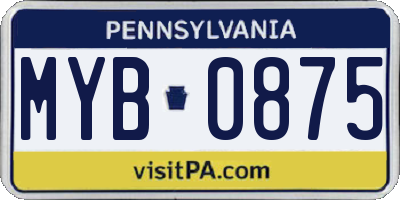 PA license plate MYB0875