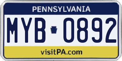 PA license plate MYB0892