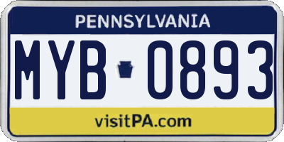 PA license plate MYB0893