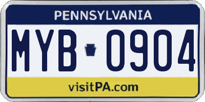 PA license plate MYB0904