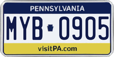PA license plate MYB0905