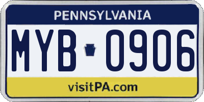 PA license plate MYB0906