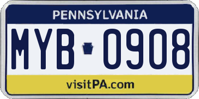 PA license plate MYB0908