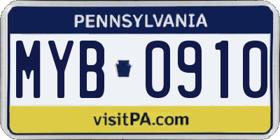 PA license plate MYB0910