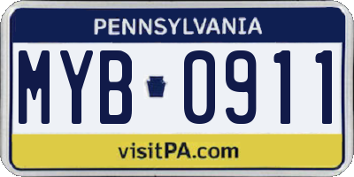PA license plate MYB0911