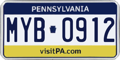 PA license plate MYB0912
