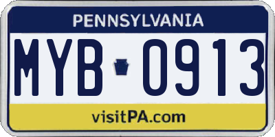 PA license plate MYB0913