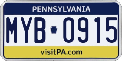 PA license plate MYB0915
