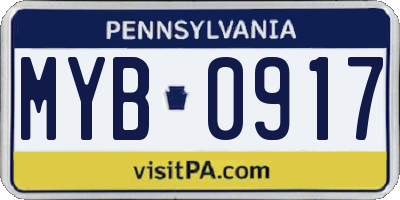 PA license plate MYB0917