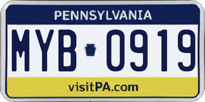 PA license plate MYB0919