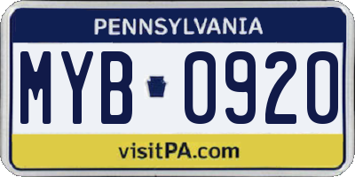 PA license plate MYB0920
