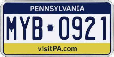 PA license plate MYB0921