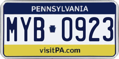 PA license plate MYB0923
