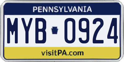 PA license plate MYB0924
