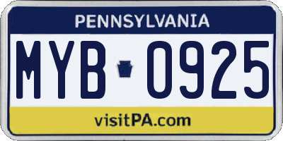 PA license plate MYB0925