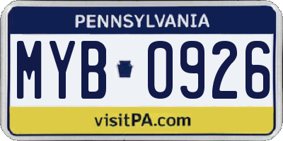 PA license plate MYB0926