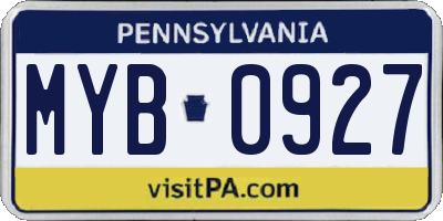PA license plate MYB0927