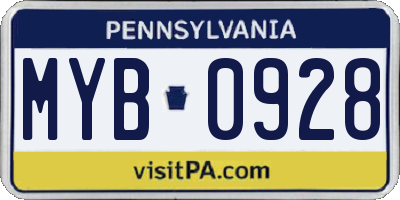 PA license plate MYB0928