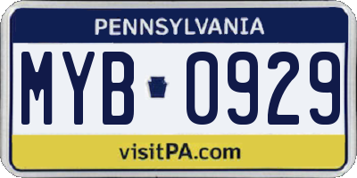 PA license plate MYB0929