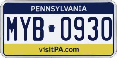 PA license plate MYB0930