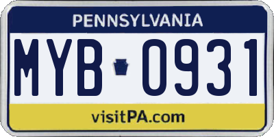 PA license plate MYB0931