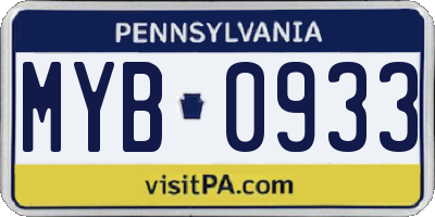 PA license plate MYB0933